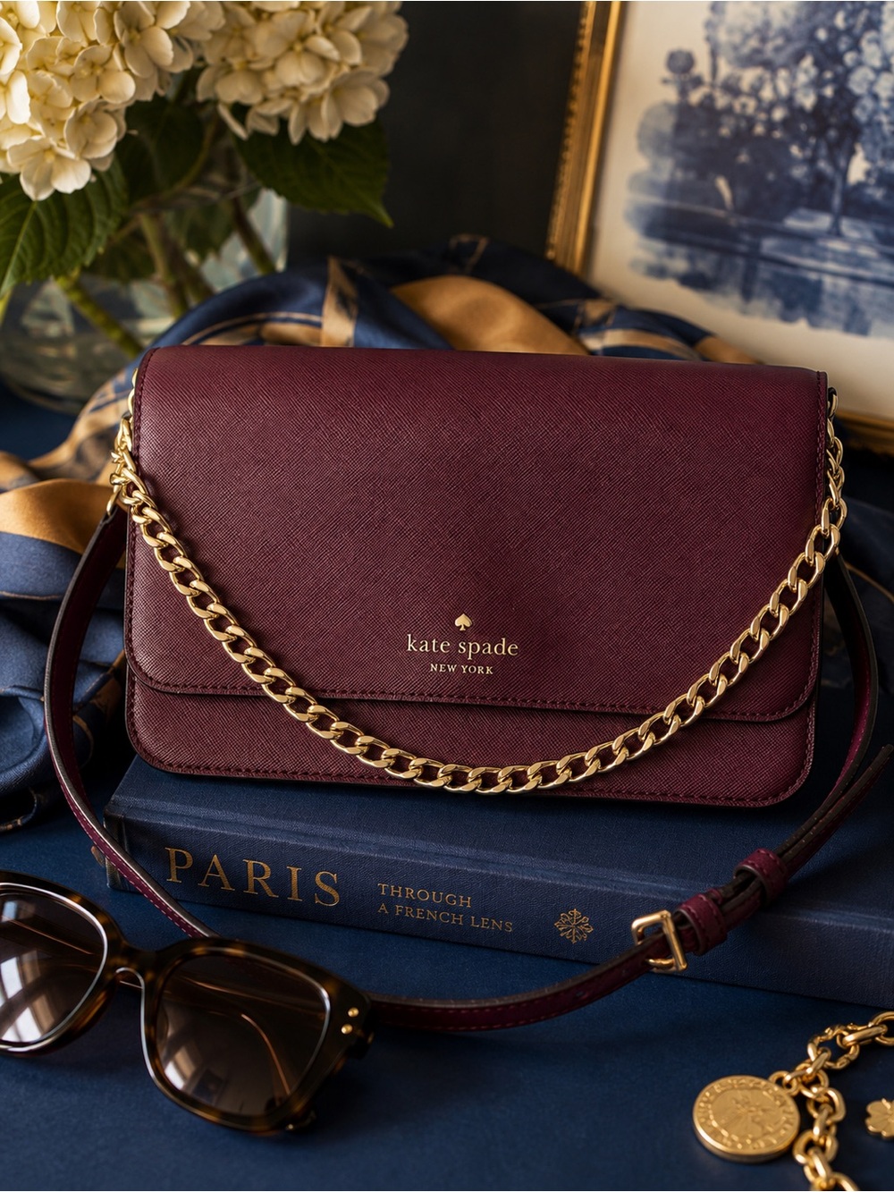 Kate Spade‎  Black Cherry  Leather  Crossbody $349 MSRP Madison Collection NWT